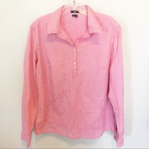 Gap Long Sleeves Pink & White Plaid Top Three Button Down